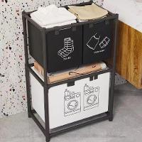 Cesto Lavanderia Triplo Estante Metal Roupa Suja 2 Andares Roupeiro 3 Divisorias Organizador - 6