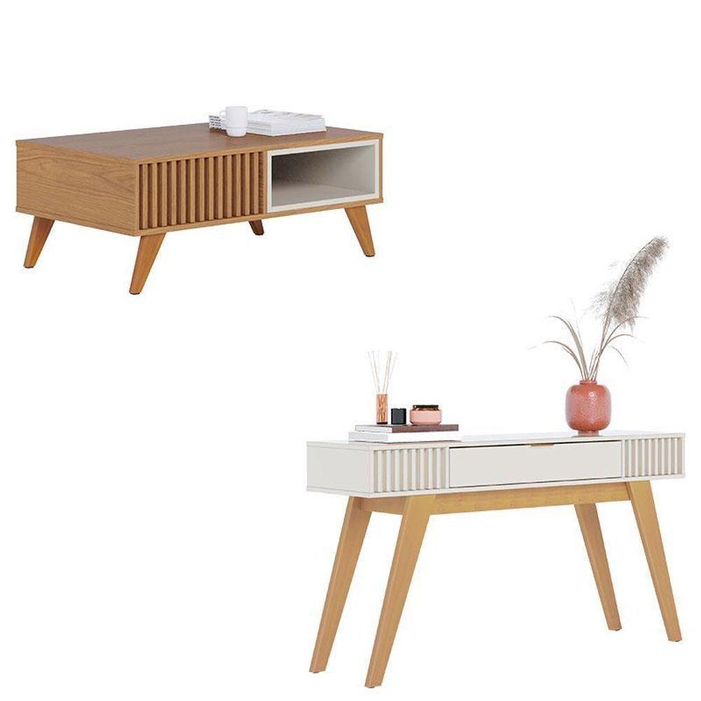 Mesa De Centro Jeri Freijó Off White Com Aparador Para Sala Riviera Off White – Colibri - 1