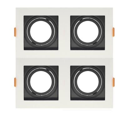 Spot De Embutir Quadrado Recuado Quadruplo Par 30 Direcionável Branco Com Preto