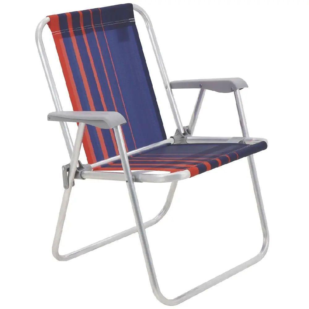 Cadeira De Praia Samoa Alta Em Alumínio Com Assento Azul Escuro E Laranja - 92900000 - Tramontina - 1