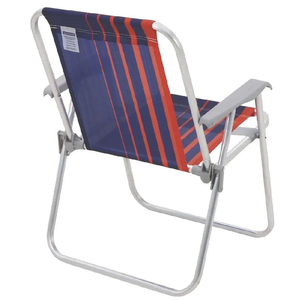 Cadeira De Praia Samoa Alta Em Alumínio Com Assento Azul Escuro E Laranja - 92900000 - Tramontina - 2