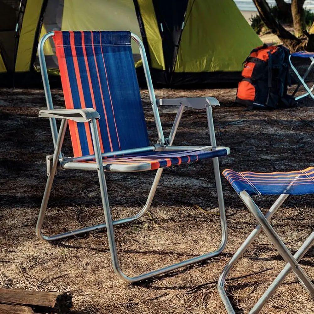 Cadeira De Praia Samoa Alta Em Alumínio Com Assento Azul Escuro E Laranja - 92900000 - Tramontina - 5