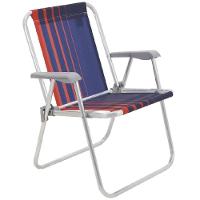 Cadeira De Praia Samoa Alta Em Alumínio Com Assento Azul Escuro E Laranja - 92900000 - Tramontina - 1