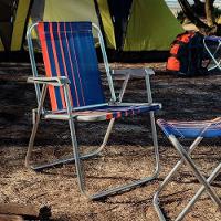 Cadeira De Praia Samoa Alta Em Alumínio Com Assento Azul Escuro E Laranja - 92900000 - Tramontina - 5