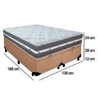 Cama Box Baú Casal Bipartido Sintético + Colchão Anjos Black Graphite Molas Ensacadas 138x188x64cm Bege