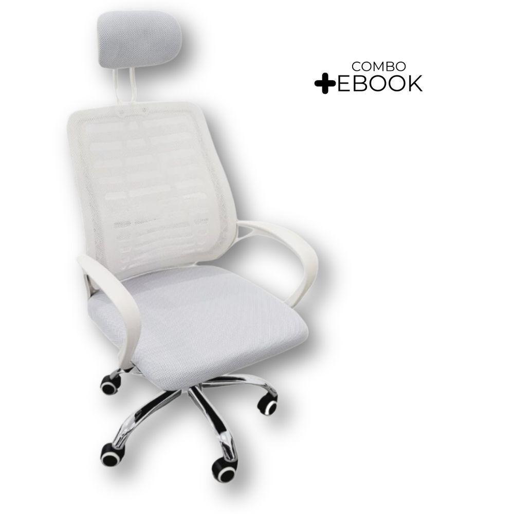 Kit 2 Cadeiras Escritório Diretor Mesh Encosto Branco E-book - 1