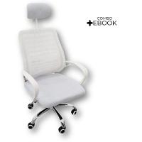 Kit 8 Cadeiras Escritório Diretor Mesh Encosto Branco + E-book - 2