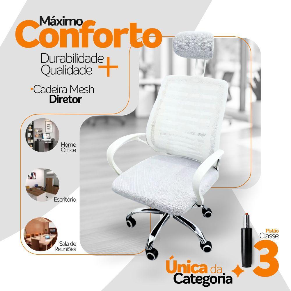 Kit 4 Cadeiras Escritório Diretor Mesh Encosto Branco + E-book - 4