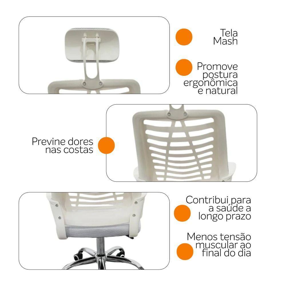 Kit 4 Cadeiras Escritório Diretor Mesh Encosto Branco + E-book - 7