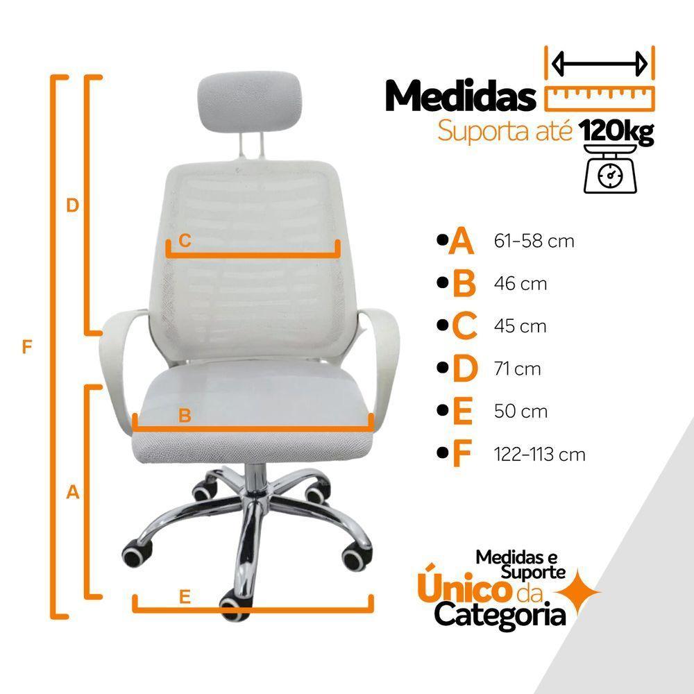 Kit 3 Cadeiras Escritório Diretor Mesh Encosto Branco + E-book - 5