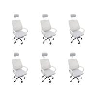 Kit 6 Cadeiras Escritório Diretor Mesh Encosto Branco + E-book - 1