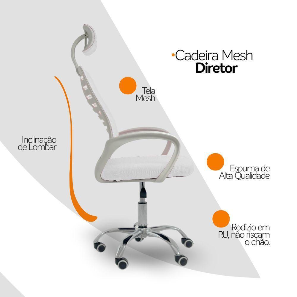 Kit 5 Cadeiras Escritório Diretor Mesh Encosto Branco + E-book - 5