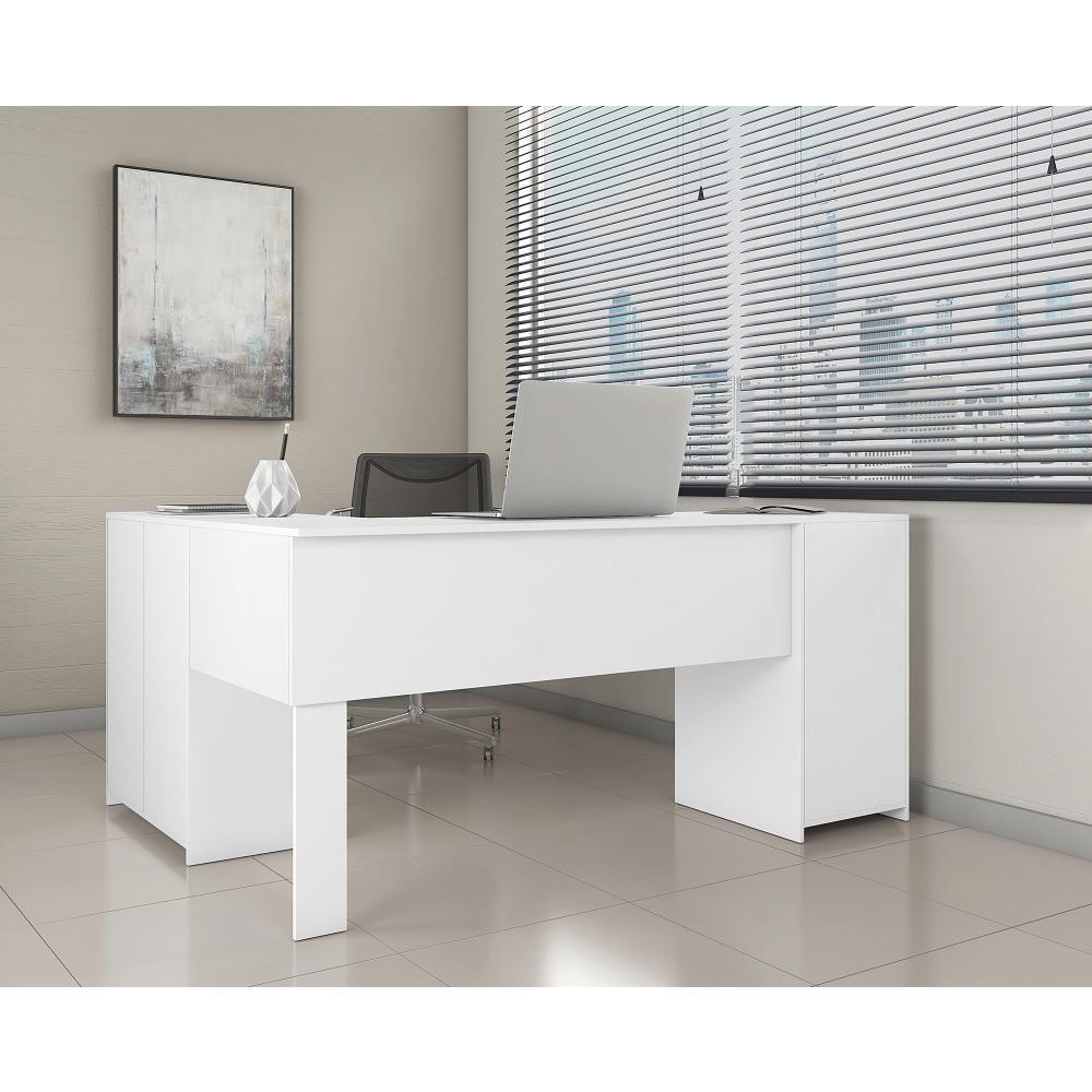 Conjunto Para Escritório 2 Peças Com Escrivaninha Em L E Armário Multiuso 4 Portas Branco Notável Móveis Branco - 1