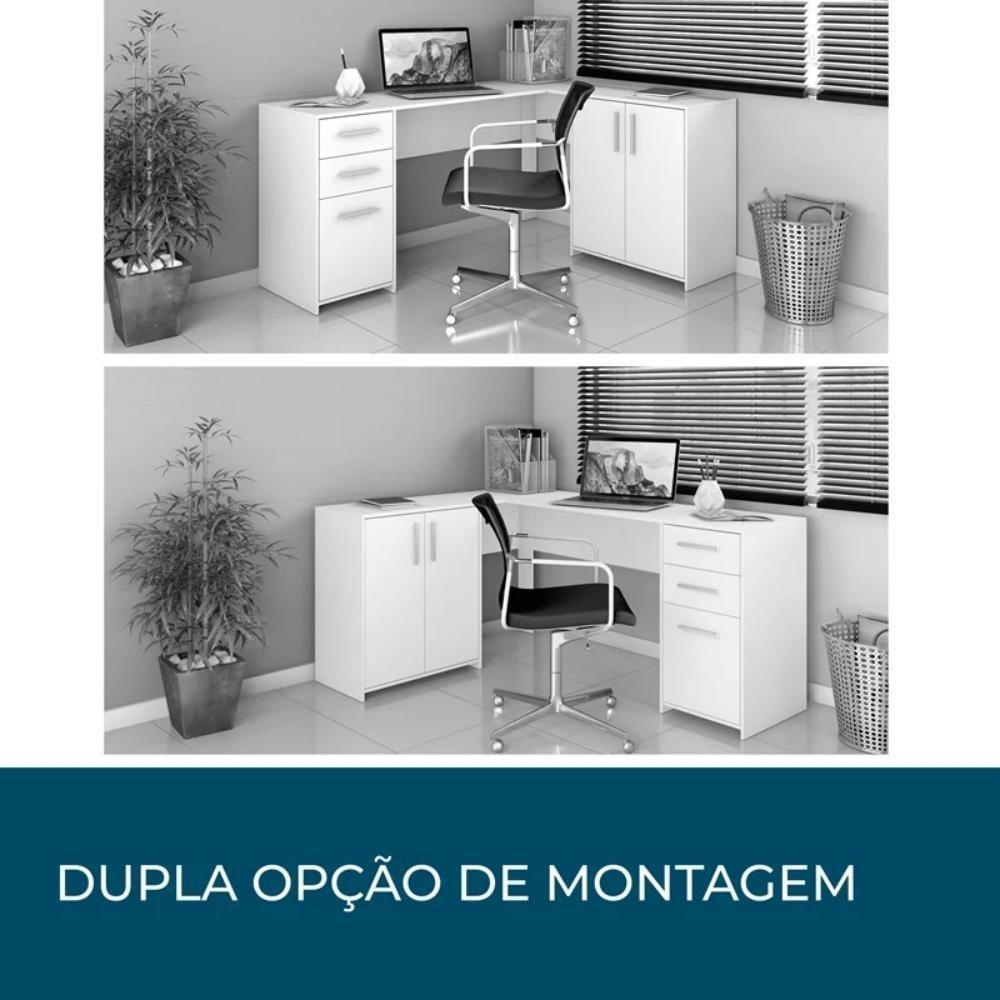 Conjunto Para Escritório 2 Peças Com Escrivaninha Em L E Armário Multiuso 4 Portas Branco Notável Móveis Branco - 2
