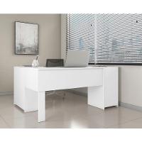 Conjunto Para Escritório 2 Peças Com Escrivaninha Em L E Armário Multiuso 4 Portas Branco Notável Móveis Branco - 1