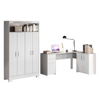 Conjunto Para Escritório 2 Peças Com Escrivaninha Em L E Armário Multiuso 4 Portas Branco Notável Móveis Branco