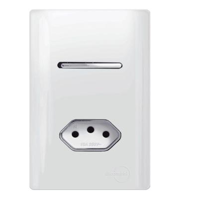 Interruptor Paralelo + Tomada Universal 2p+t 10a Cromado Com Placa 4x2 Branco - Dc-120020 - Novara