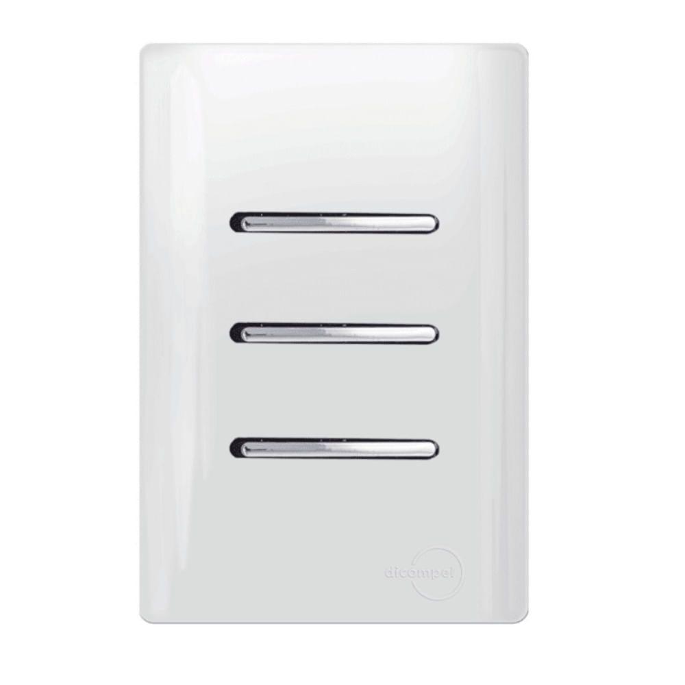 Interruptor Simples Horizontal Cromado 3 Teclas Simples Placa 4x2 Branca - Dc-12008 - Novara - 1