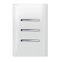 Interruptor Simples Horizontal Cromado 3 Teclas Simples Placa 4x2 Branca - Dc-12008 - Novara - 1
