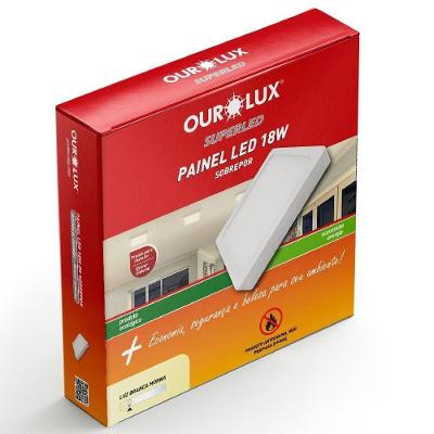 Painel Abs Led Sobrepor 18 Watts Bivolt 2700k Quadrado - 02908b - Ourolux