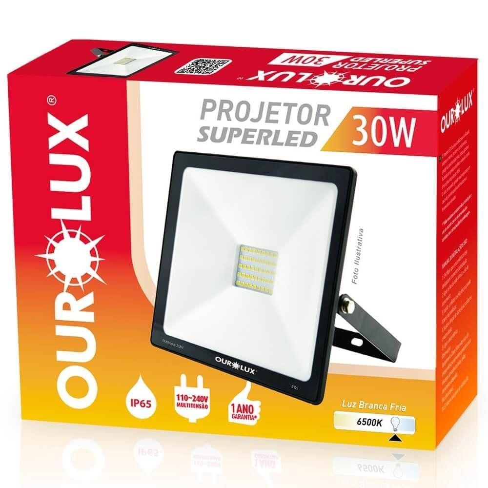 Projetor Superled Slim Preto Bivolt De 30 Watts E 6500k - 03263 - Ourolux - 1