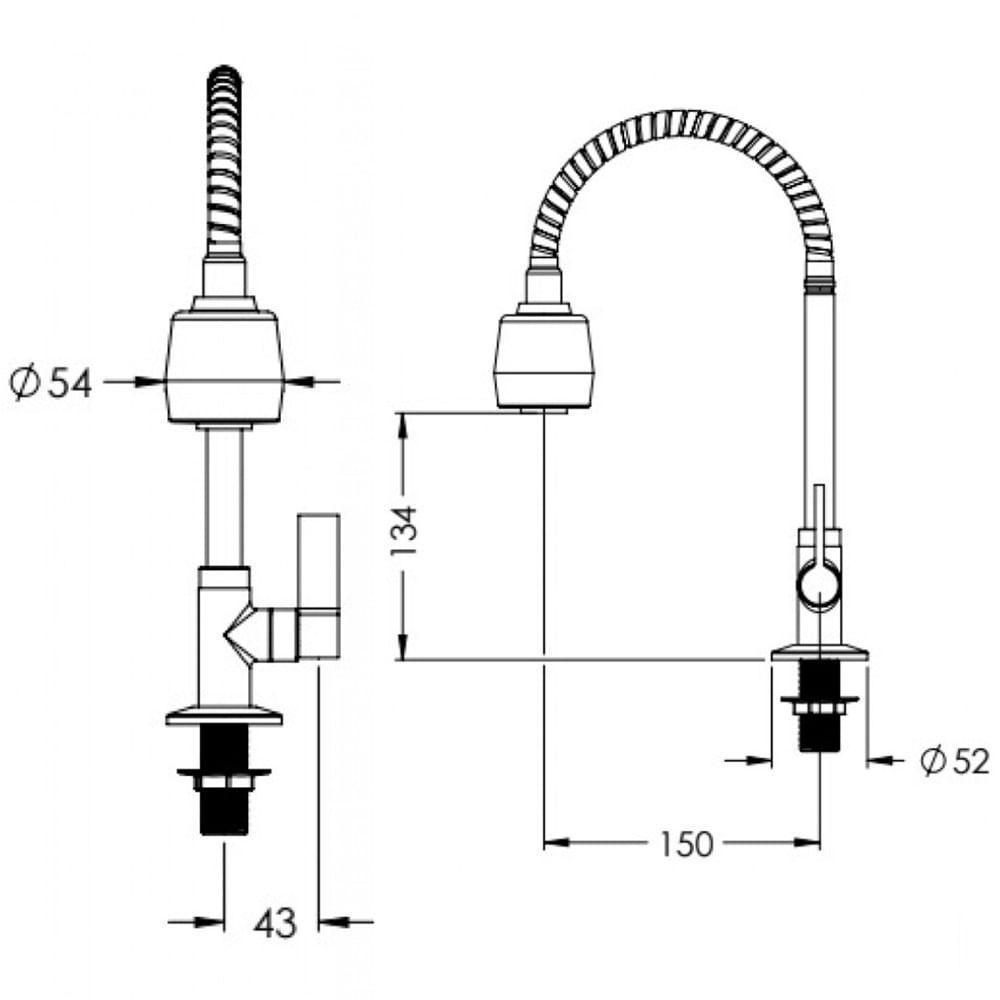 Torneira Para Cozinha Bica Articulada Com Ducha C60 Cromada De Parede - Vtp900cwb - Esteves - 2