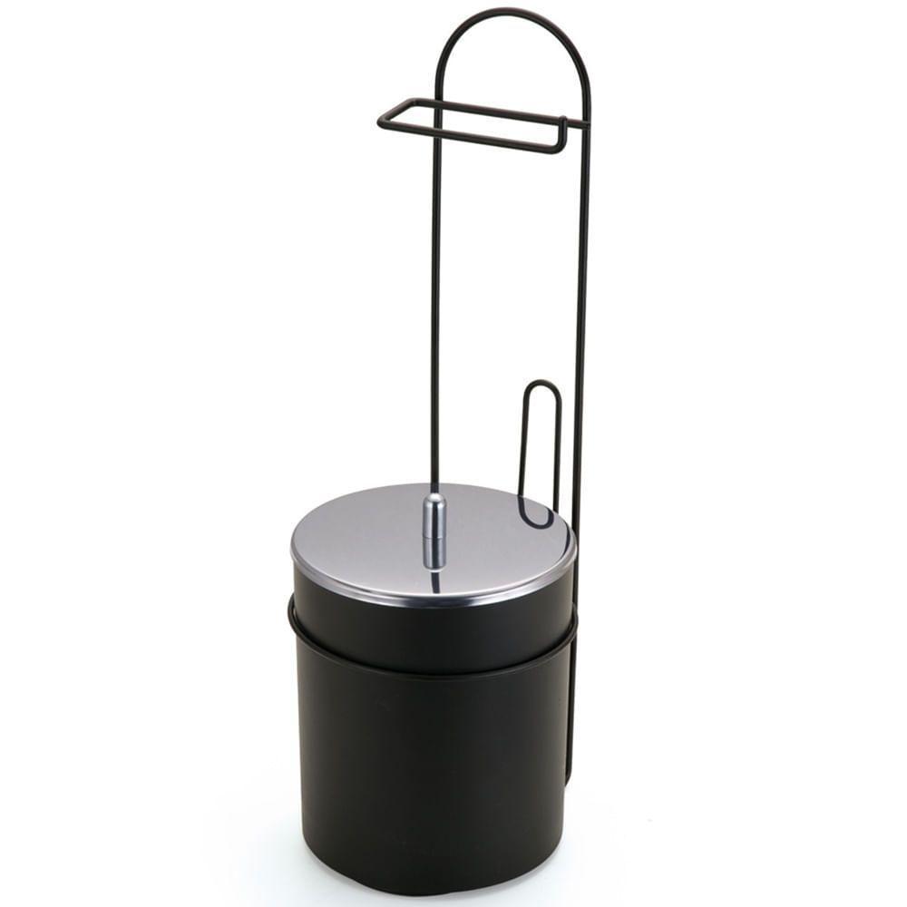 Suporte De Chão Para Papel Higiênico Com Lixeira Black - 2518 - Arthi - 1