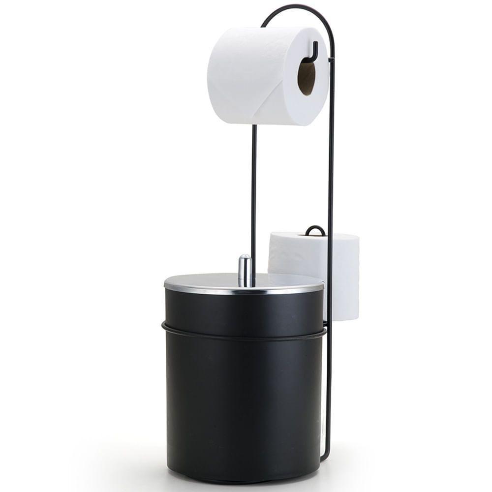 Suporte De Chão Para Papel Higiênico Com Lixeira Black - 2518 - Arthi - 2