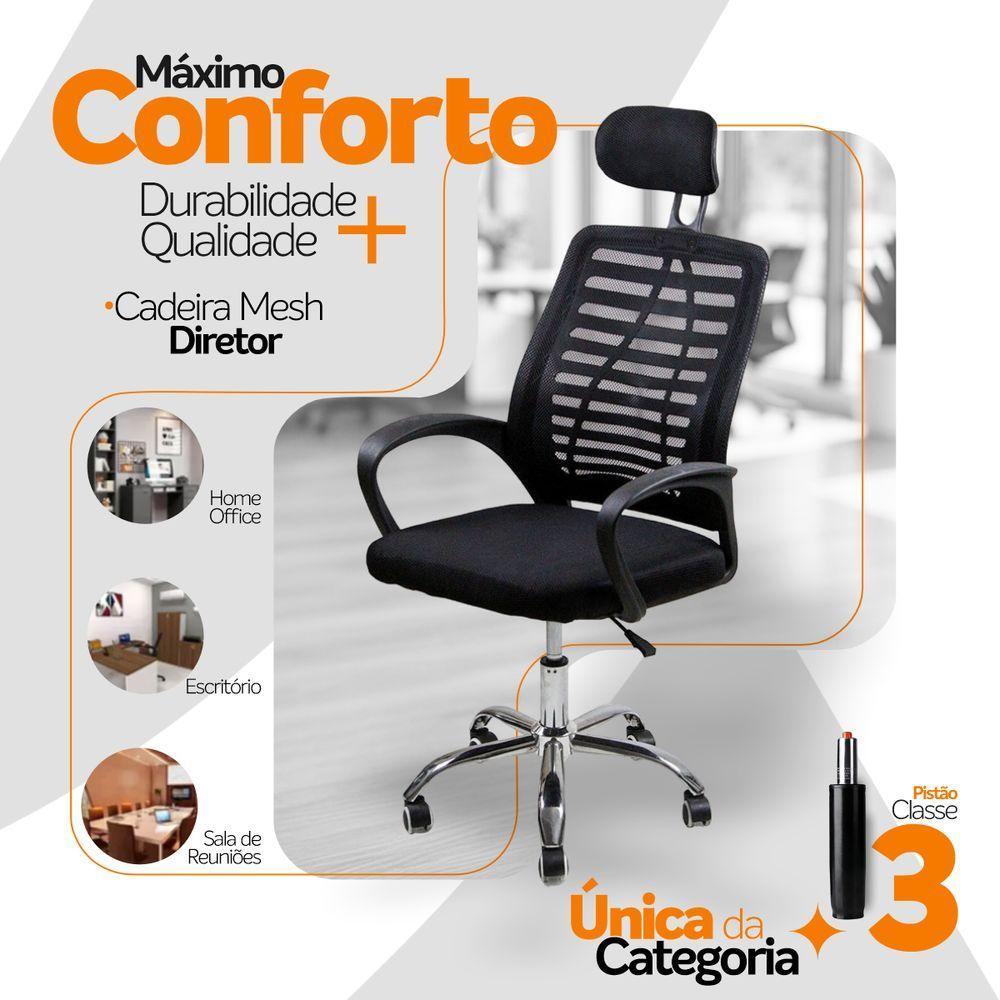 Kit 2 Cadeiras Escritório Diretor Tela Mesh Com Encosto + E-book - 3