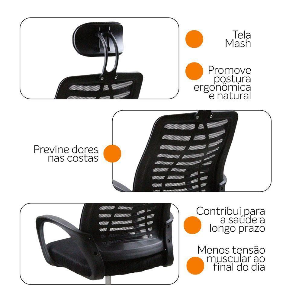 Cadeira Escritório Diretor Tela Mesh Com Encosto + E-book - 6