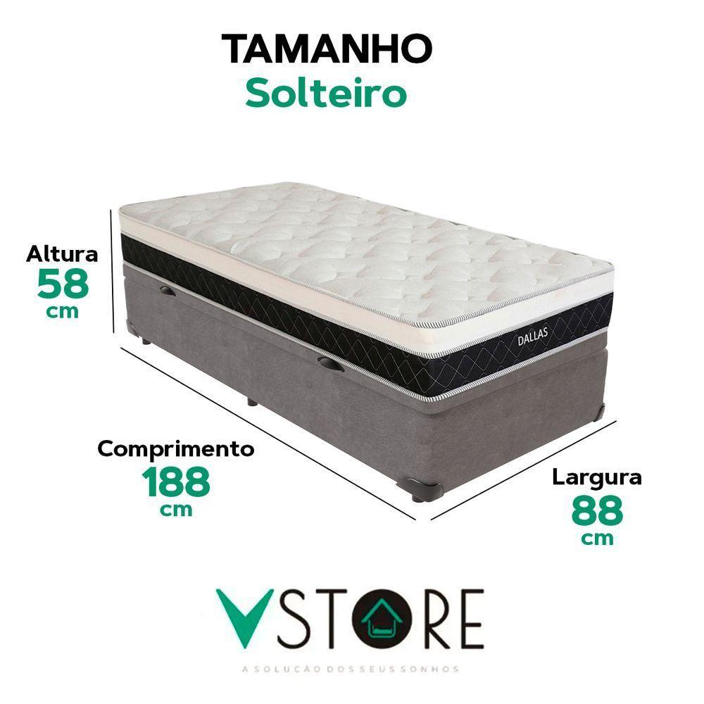 Cama Box Baú Solteiro E Colchão Dallas Molas V-store Cor:cinza - 3