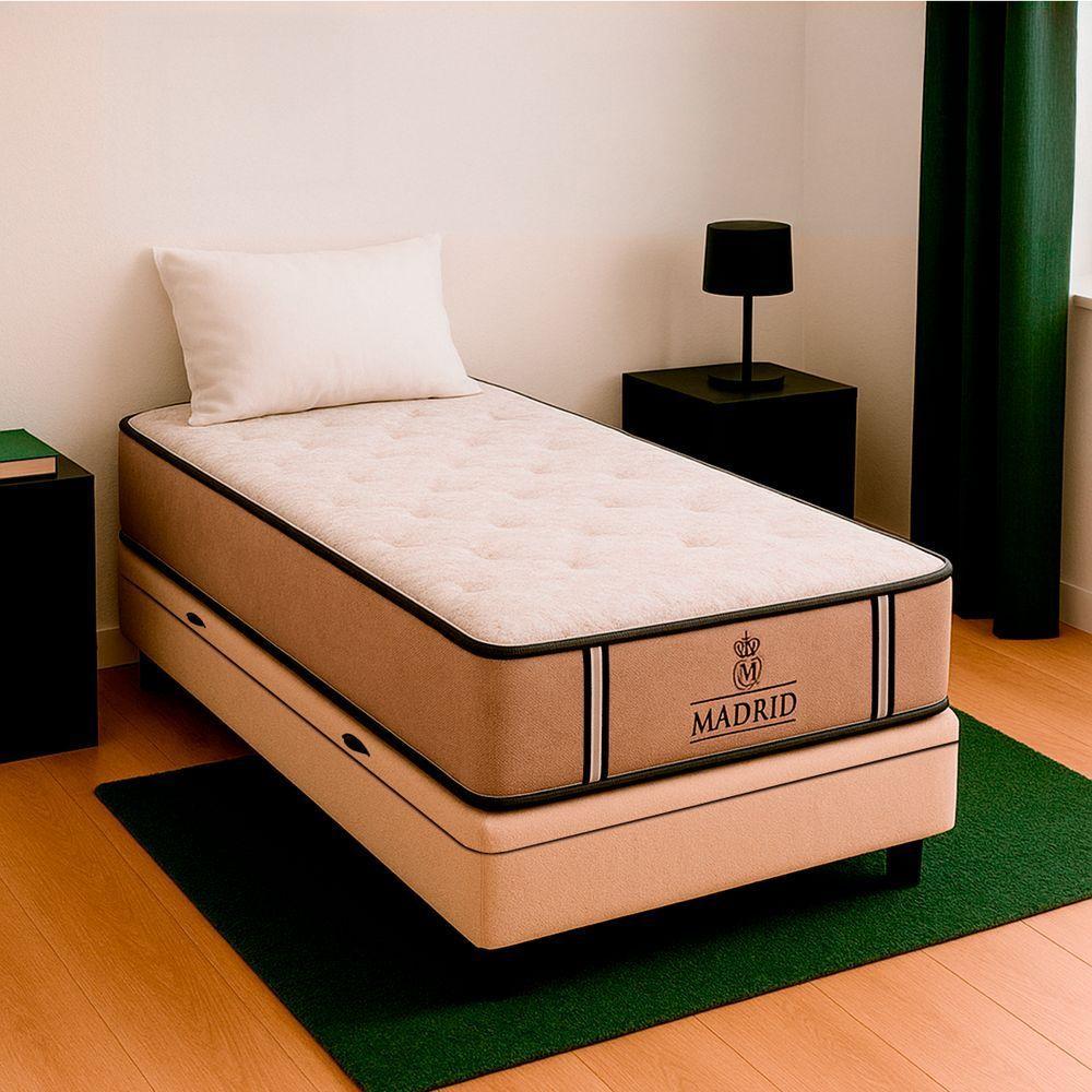 Cama Box Baú E Colchão Madrid Molas V-store 78x188x28 Cor:bege - 1
