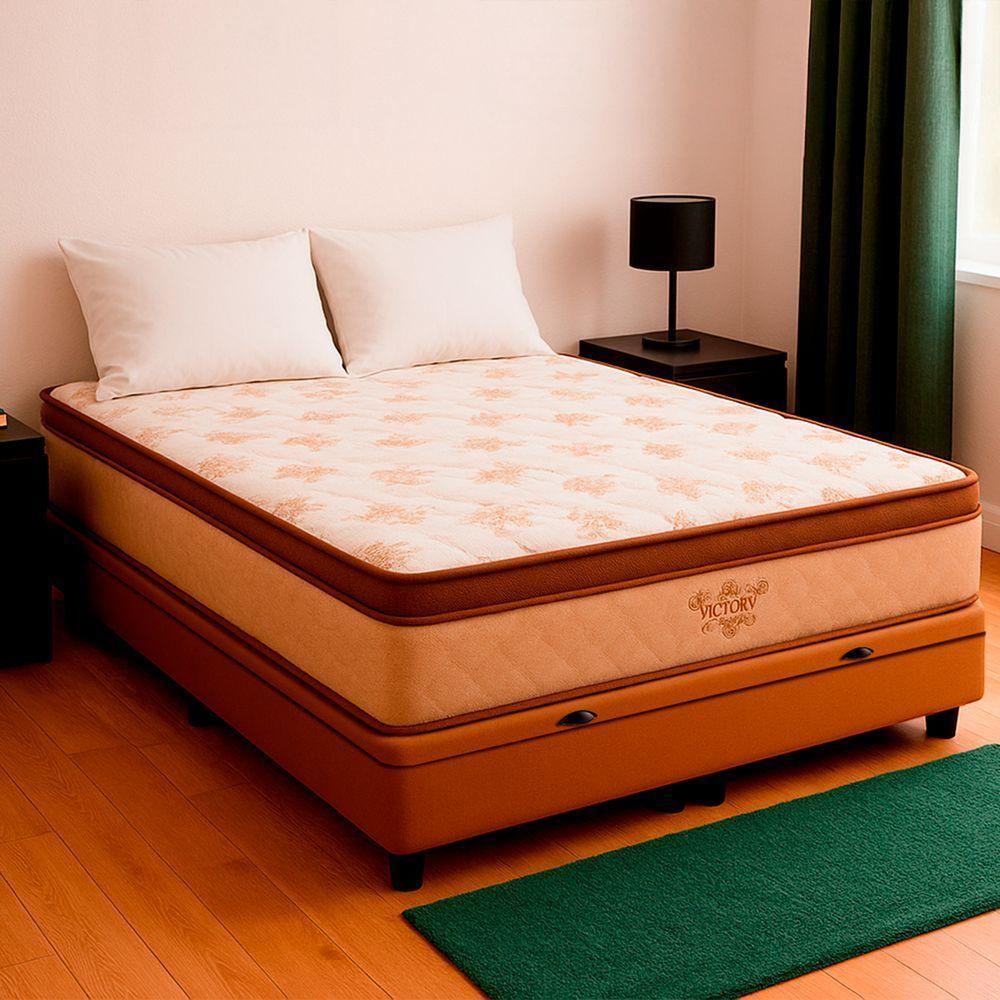 Cama Box Baú Casal Bege E Colchão Victory Molas Vstore - 1