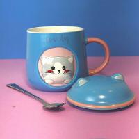 Caneca 3d Gatinho Azul Com Tampa E Colher - Charme E Alegria Para Seus Momentos