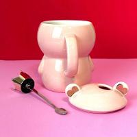 Caneca 3d Porcelana Ursinho Rosa Com Tampa E Colher – Aconchego E Diversão No Café Da Manhã - 3