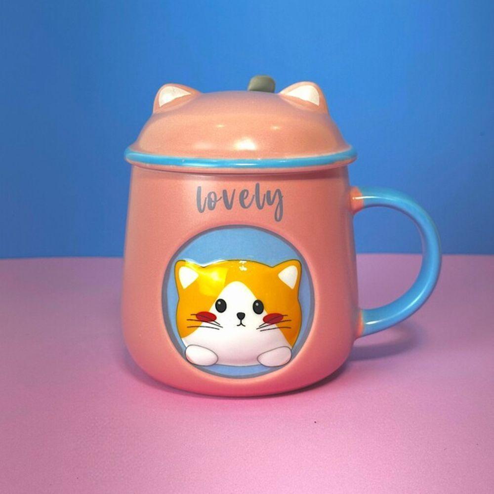 Caneca 3d Gatinho Rosa Com Tampa E Colher - Charme E Aconchego Para Suas Bebidas - 5
