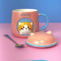 Caneca 3d Gatinho Rosa Com Tampa E Colher - Charme E Aconchego Para Suas Bebidas