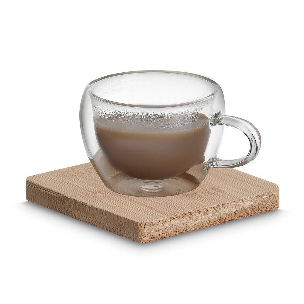 Xícaras Elegantes Em Vidro Borossilicato Com Suporte Em Bambu Para Café Espresso - 2