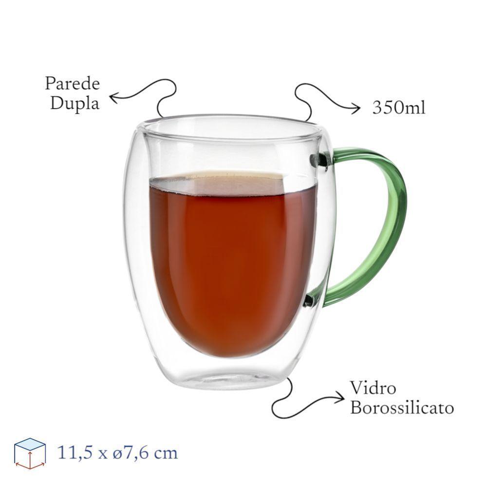 Conjunto Elegante De 2 Xícaras Em Vidro Borossilicato Com Parede Dupla Verde 350ml - 5