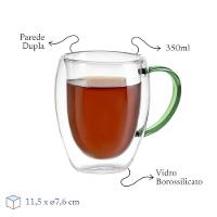 Xícara Elegante De Vidro Borossilicato Duplo 350ml Verde - Estilo E Conforto Para Suas Bebidas - 4