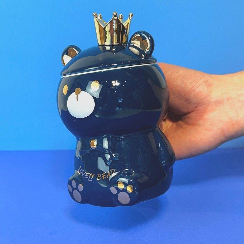 Caneca 3d De Porcelana Com Tampa E Colher - Estilo Ursinho Azul Para Bebidas Quentes - 2