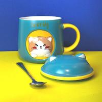 Caneca De Porcelana 3d Gatinho Verde Com Tampa E Colher - Alegria Para O Seu Dia A Dia