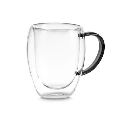 Xícara Elegante Em Vidro Borossilicato Com Parede Dupla - 350ml Preta Para Bebidas Quentes E Frias