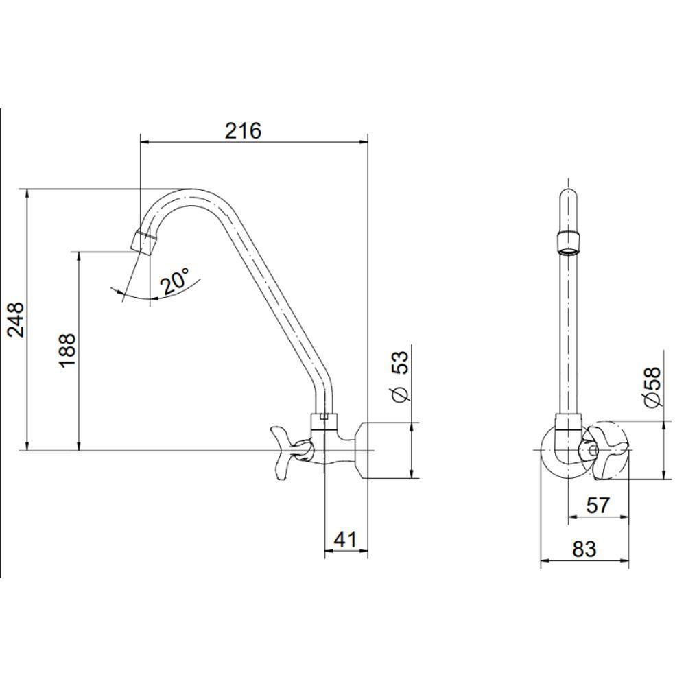Torneira Para Cozinha De Parede Nova Pertutti Docol - 2