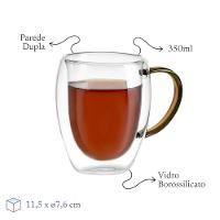 Conjunto Elegante De 2 Xícaras Em Vidro Borossilicato Com Parede Dupla 350ml - Marrom - 5