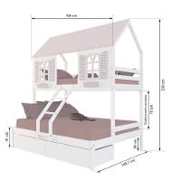 Beliche Casal/ Solteiro Casinha Bela 02 Gavetas - Madeira Maciça Branco/rosa Housin - 3