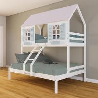 Beliche Casal/ Solteiro Casinha Bela - Madeira Maciça Branco/rosa/verde Housin - 1