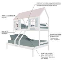 Beliche Casal/ Solteiro Casinha Bela - Madeira Maciça Branco/rosa/verde Housin