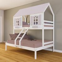 Beliche Casal/ Solteiro Casinha Bela - Madeira Maciça Branco/rosa Housin - 1