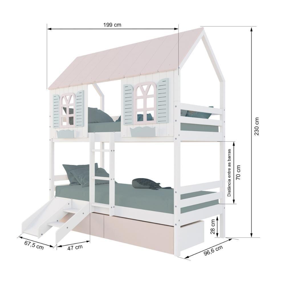 Beliche Casinha Bela Com 2 Gavetas Rosa Kit Escada/escorregador - Madeira Maciça Branco/rosa/verde Housin - 3